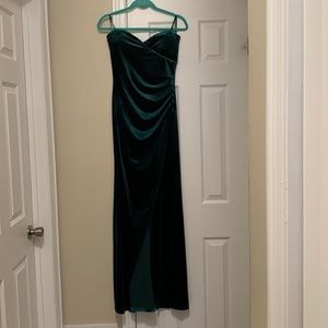 Green Velvet formal gown. New without tags